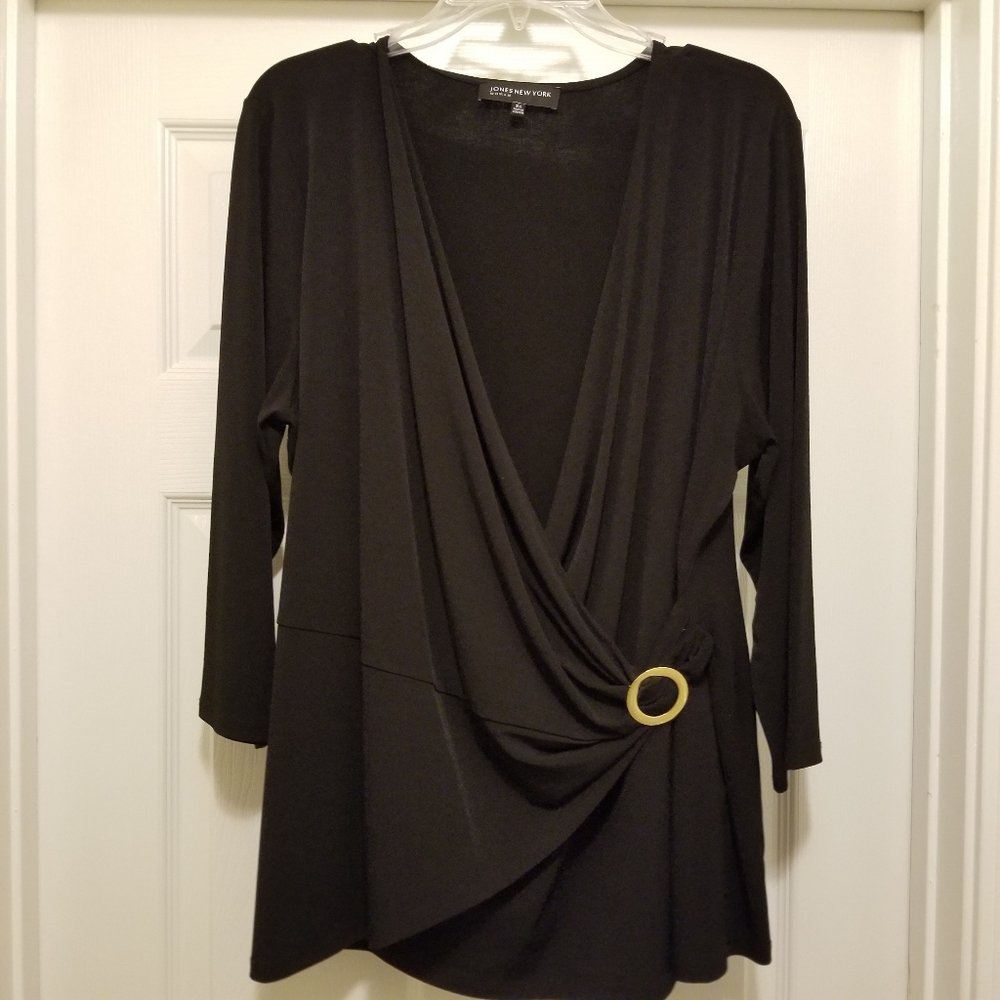 2X Black faux wrap Jones New York blouse
